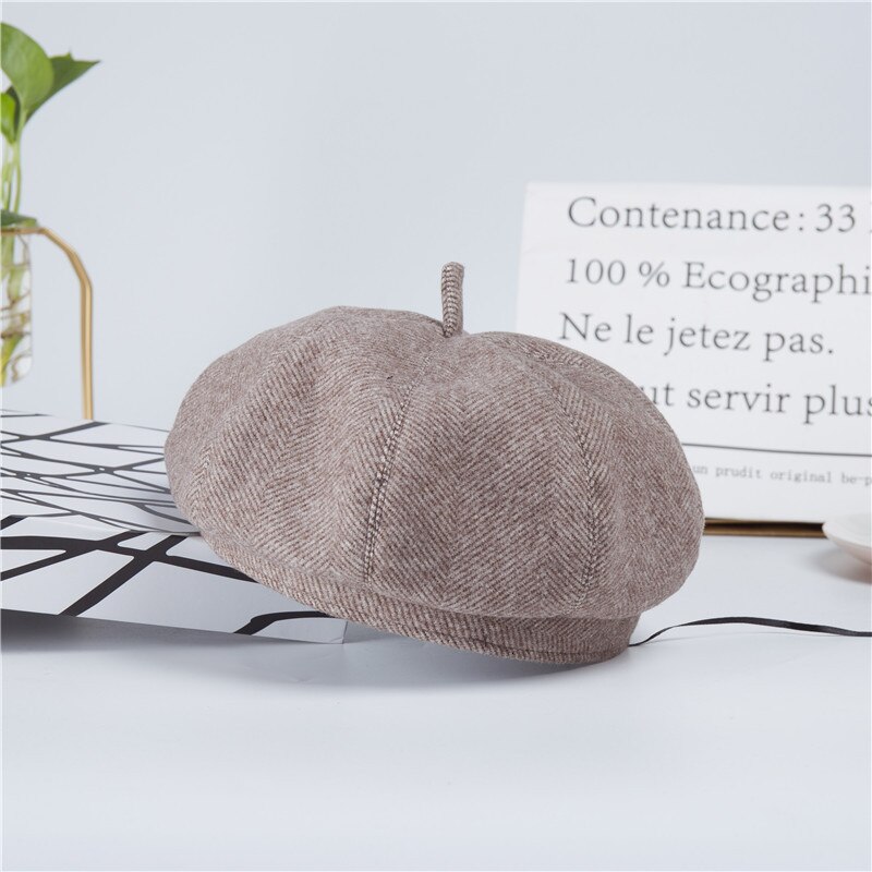 Boina señora Joker sombrero de fieltro de lana Inglaterra octogonal sombreros mujer hombre invierno: khaki02