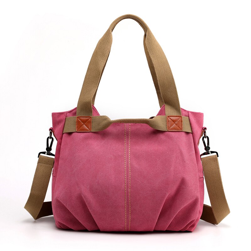 Canvas Hobos Bag Women Handbags Female Large Capacity Leisure Shoulder Bags for Travel Weekend Outdoor Bolsas Colors: Hot Pink