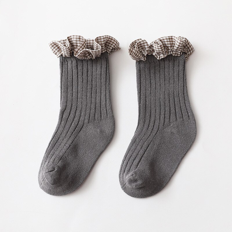 Leuke Lattice Gedrukt Baby Sokken Lente Herfst Zachte Baby Meisje Korte Sokken Voor Kinderen Kant Effen Kleur Kinderen Peuter Sokken: Gray