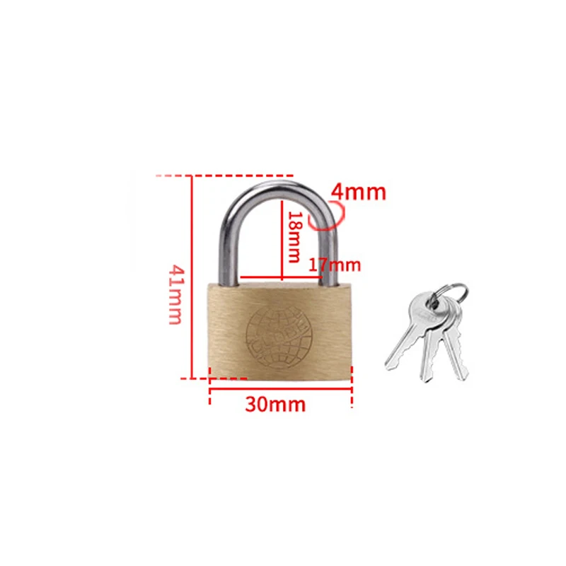 Mini Copper Case Drawer Lock Suitcase Key Padlock Backpack Jewelry Box Cabinet Lock Strap with 3 Keys: Silver