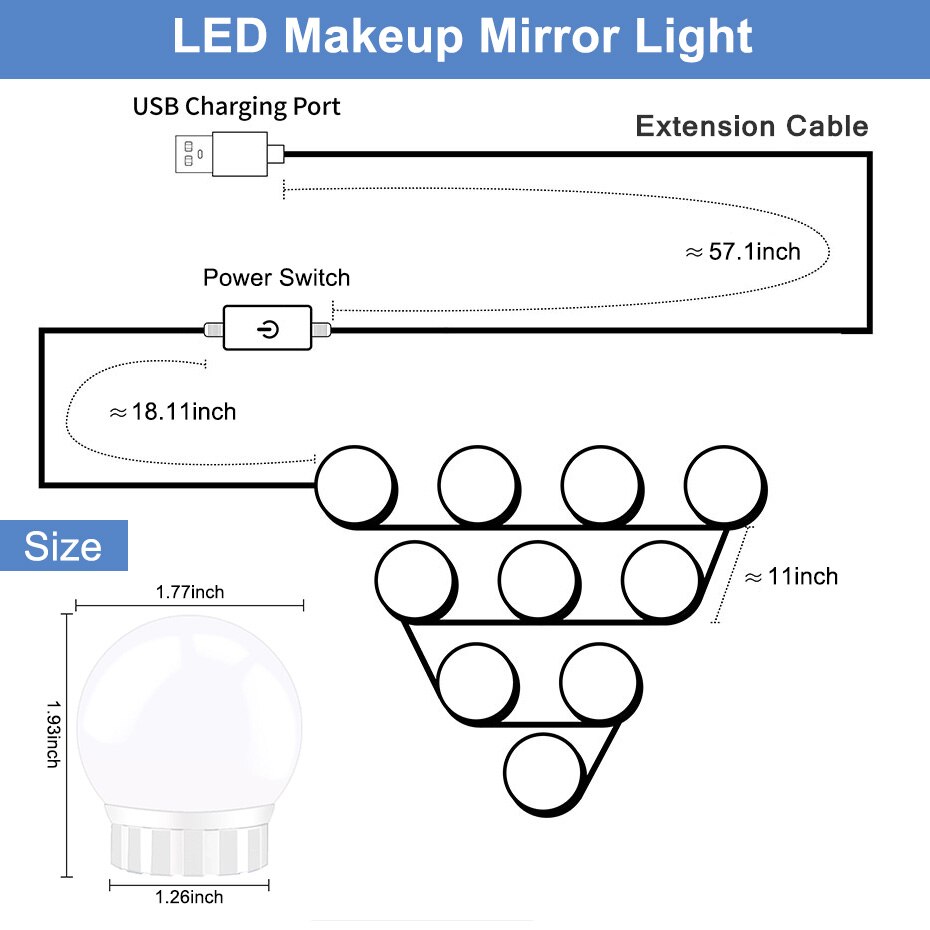 5V Hollywood coiffeuse miroir vanité éclairé cosmétique Dimmable ampoule USB alimentation maquillage Dimmable lumière LED ampoules
