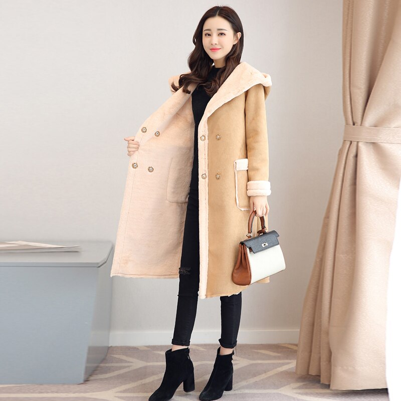 Femme vestes hiver couleur unie cerf fourrure à capuche mi-longueur femmes vestes augmenter cachemire épais hiver femmes fourrure