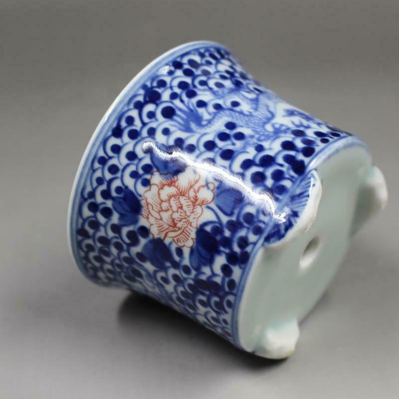 Chinese Blue and White Porcelain Red Flower &amp; Dragon Pattern Succulent Plants Mini Flowerpot Pot Home Ornaments
