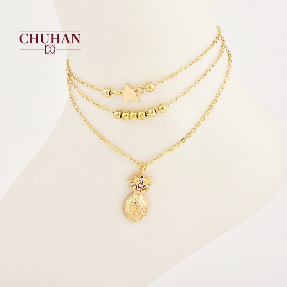 CHUHAN cheville chaîne ananas pendentif cheville perlé multicouche été plage pied bijoux Style bracelets de cheville femmes C106