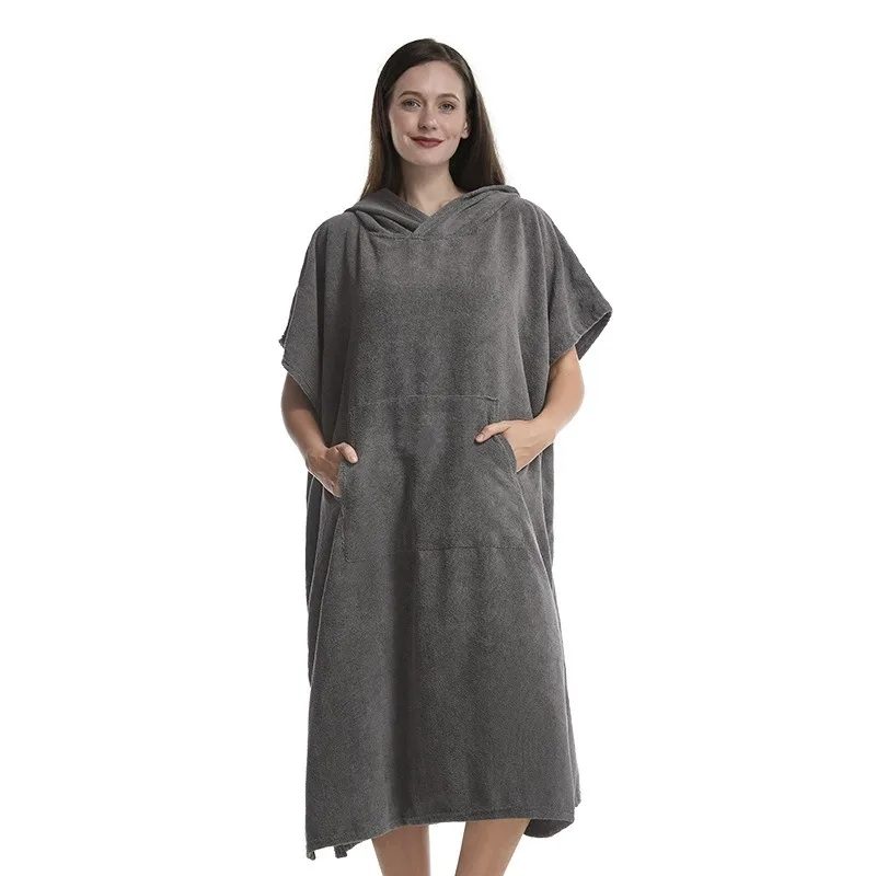Surfen-Poncho, Handtuch-Poncho, schnell trocknendes Handtuch, Kapuzenpullover, Mikrofaser, Strandmantel, Wickelponcho, Badetuch, Strandponcho für Erwachsene: Grau