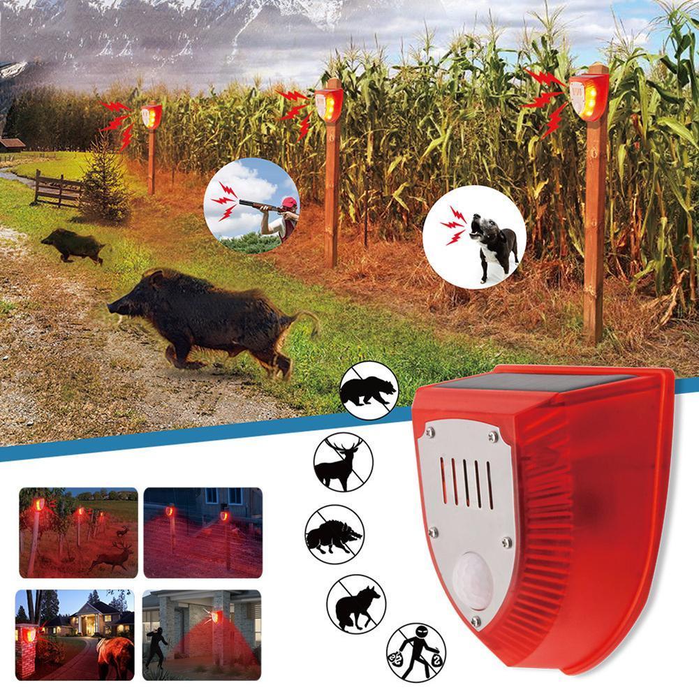Solar Animal Repellent Motion Sensor Alarm Lamp Outdoor Solar Power Hond Blaffen Gunshots Waterdichte Sirene Repeller Voor Yard Farm