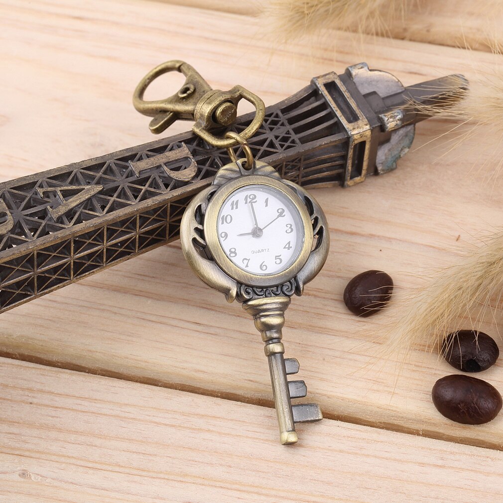 Vintage Antique Stainless Steel Quartz Pocket Watch Keychain Key Chain Unisex