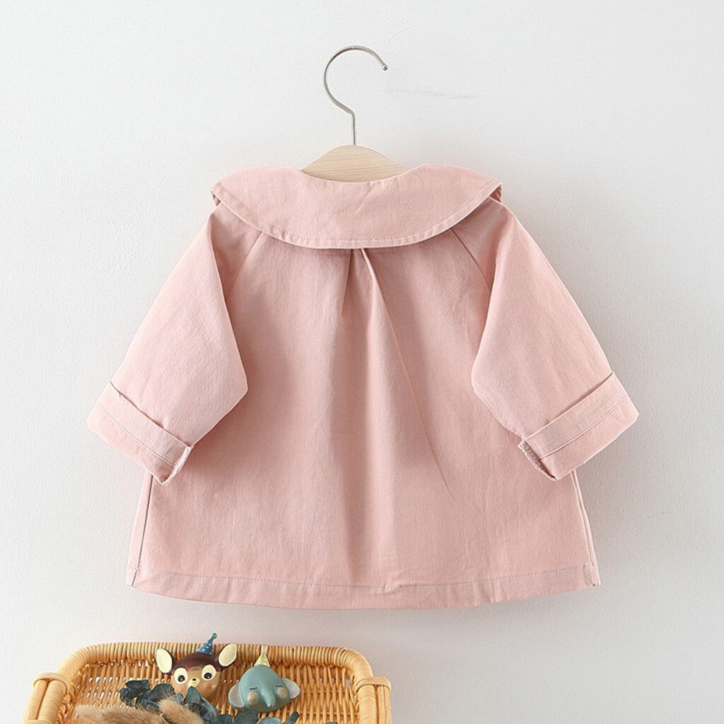 Toddler kids girls solid doll collar plaid windproof coat outwear casual kläder vinter barn trench kläder