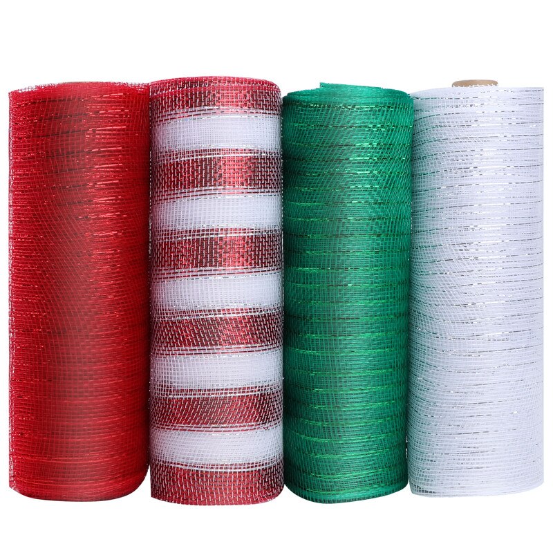 4 Roll Deco Poly Mesh Lint Roll Voor Kransen Maken, 10.2 Inches X 30 Voeten Elke Rol Pp Mesh Voor Party Kerst