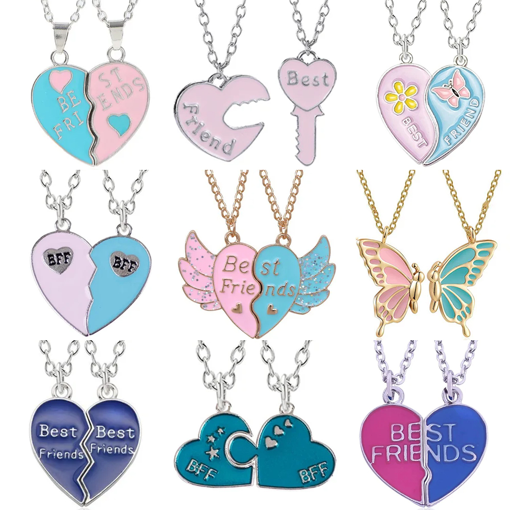 Paar Roze Blauw Hart Gebroken Beste Vrienden Ketting Hanger Ketting BFF Vriendschap Leuke Sieraden Cadeaus Voor Kinderen 2 stks/set