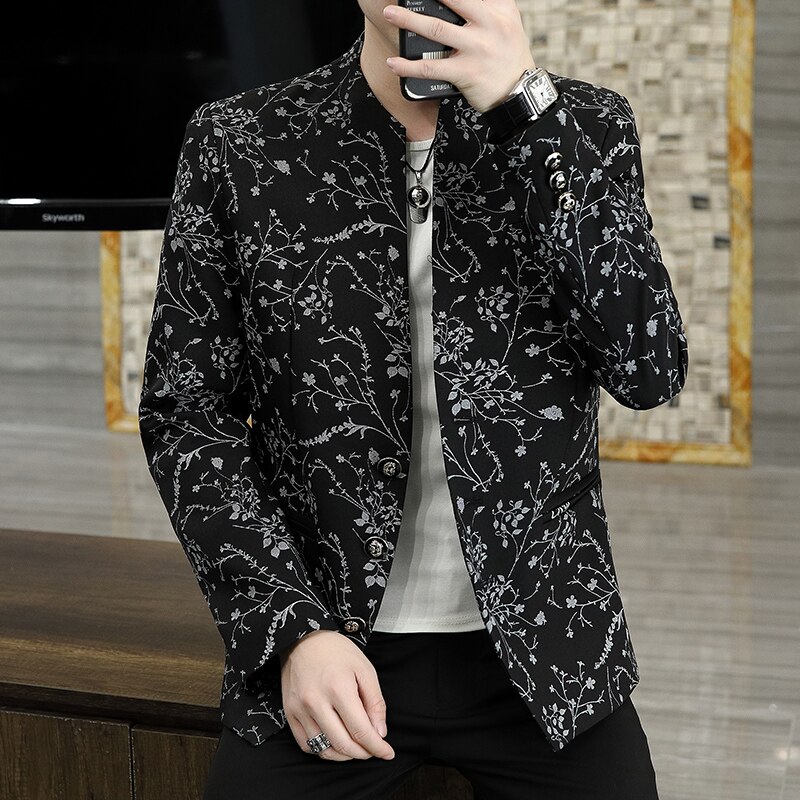 Männer stehen kragen jacke anzug frühling und herbst neue gutaussehend Zhongshan Outfit Trend junge anzug Mantel der männer: Schwarz / 180cm  58-67kg