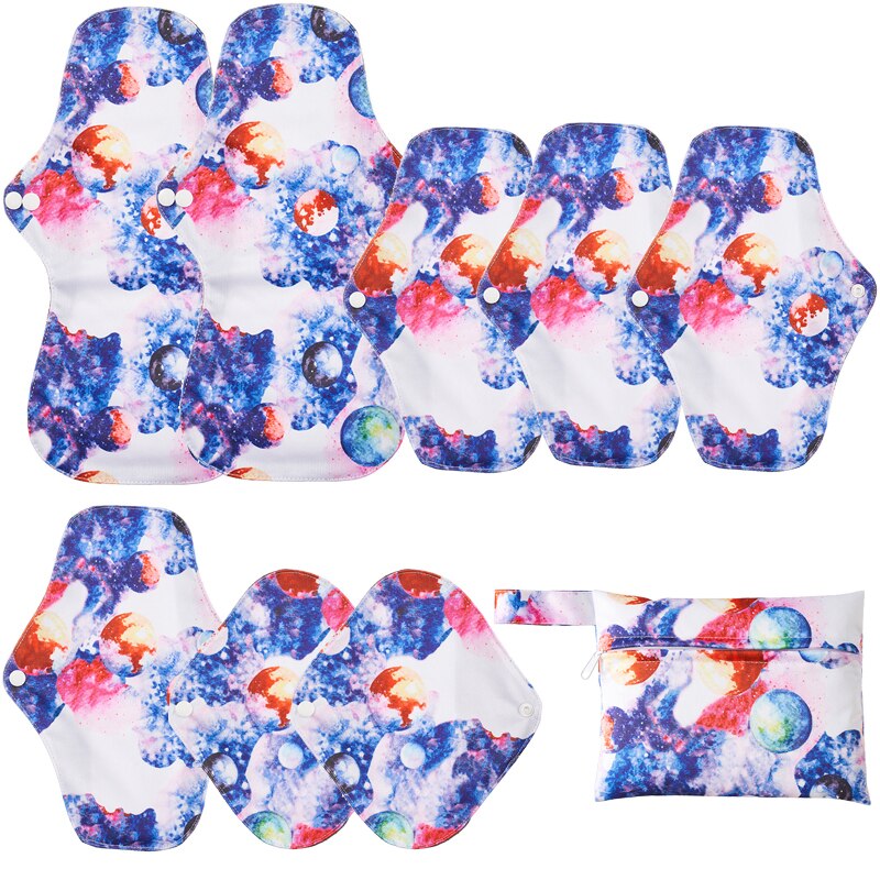 8pcs Bamboo Charcoal Reusable Menstrual Pads For Monthly Women Washable Gaskets Maternity Sanitary Towels Daily Pads 1pc Wet Bag: K-12