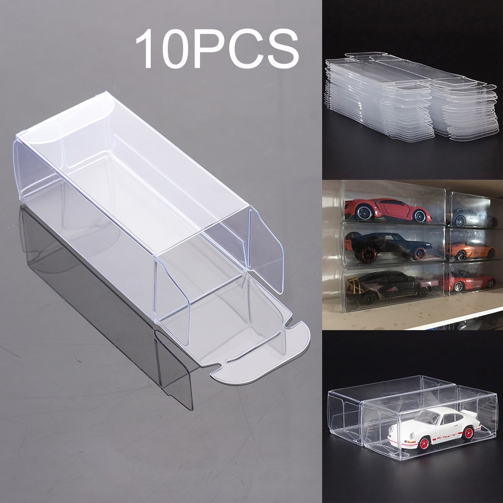 10 Pcs PVC Clear Toy Car Model 1/64 Dust Proof Display Protection Box: 41x43x82mm