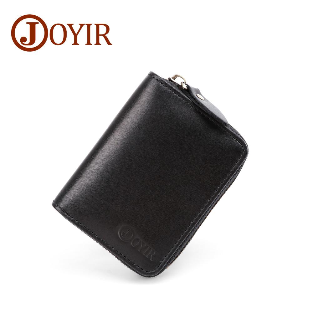 JOYIR Tarjeta de cuero genuino Rfid billetera de negocios de cuero de vaca Unisex tarjeta de crédito cartera hombres mujeres tarjeta Id titular monedero: Black