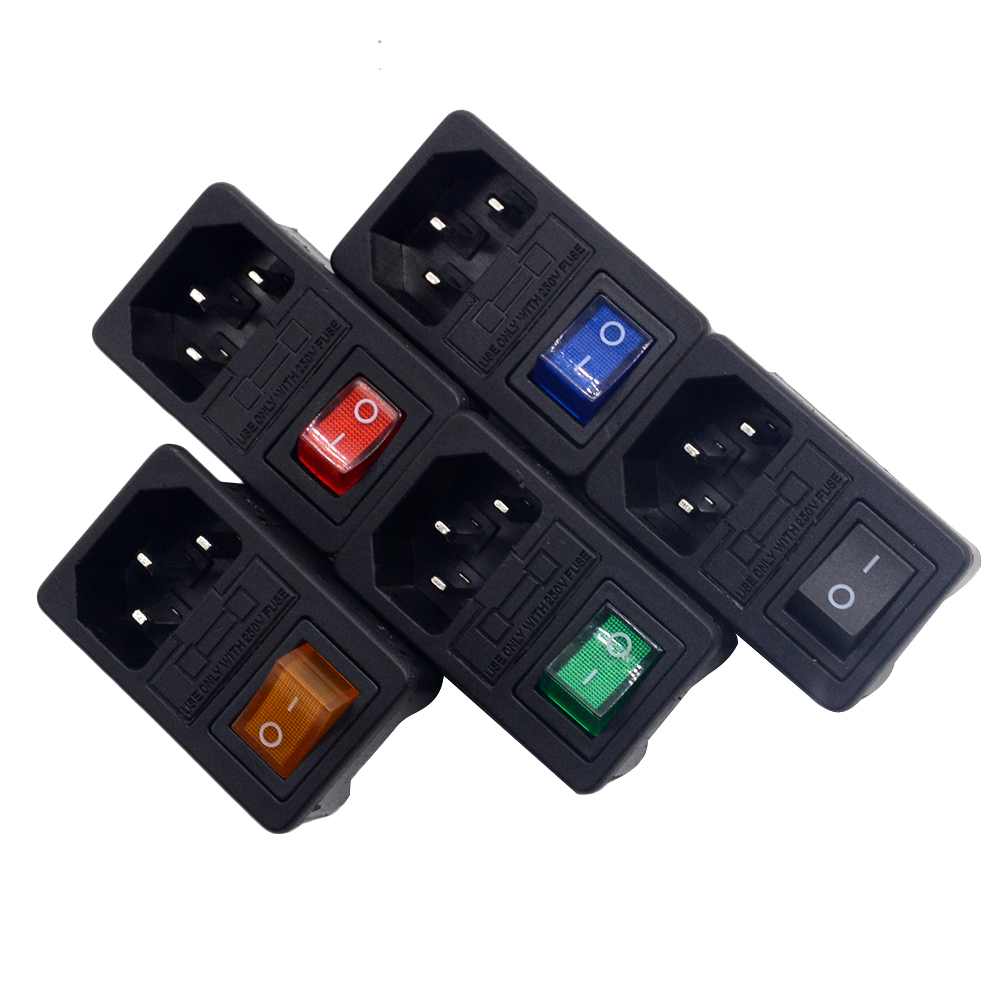 with 10A fuse ! Red blue Black orange Rocker Switch Fused IEC 320 C14 Inlet Power Socket Fuse Switch Connector Plug Connector