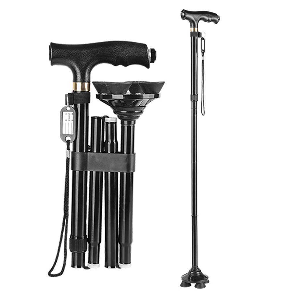 Multi-function Safety Walking Stick Elderly Folding Cane With LED Lights And Nameplate Stable Non-slip Walking Stick