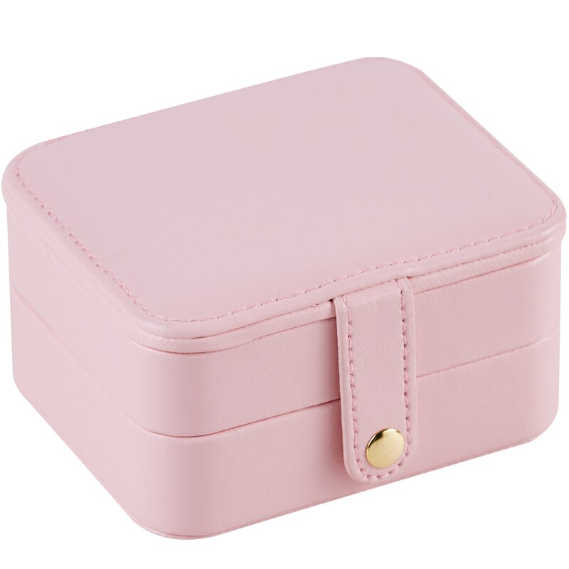 Multiple Usage Mini Jewelry Box PU Magnetic Buckle Travel Earrings Necklace Ring Storage Case Jewelry Casket: Pink