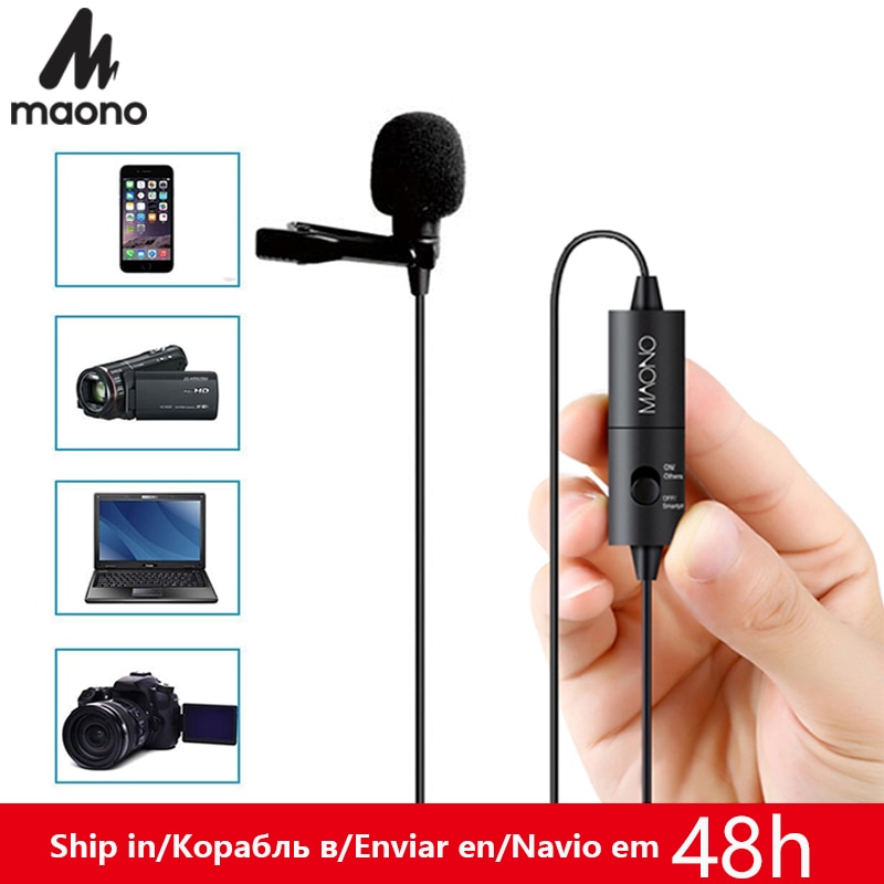 Maono Lavalier Microfoon 6M Clip-On Kraag Condensator Microfoon Handsfree Revers Microfoon Voor Smartphone Canon Dslr Camera Pc laptop