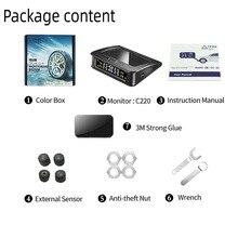 Sistema de Monitoreo de presión de neumáticos de coche, TPMS Solar inalámbrico, LCD, 4 sensores externos, 85x95MM, ABS + PC, sensores externos