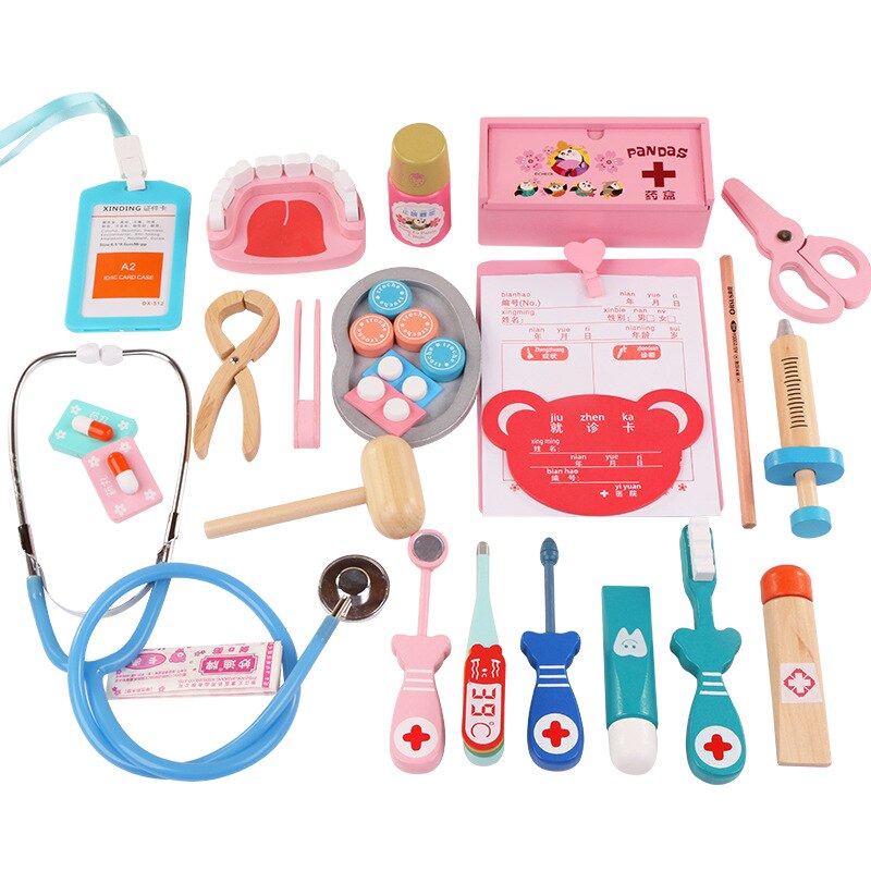 Simulation en bois pour enfants semblant jouer docteur jouet infirmière jeu d'injection boîte à médicaments