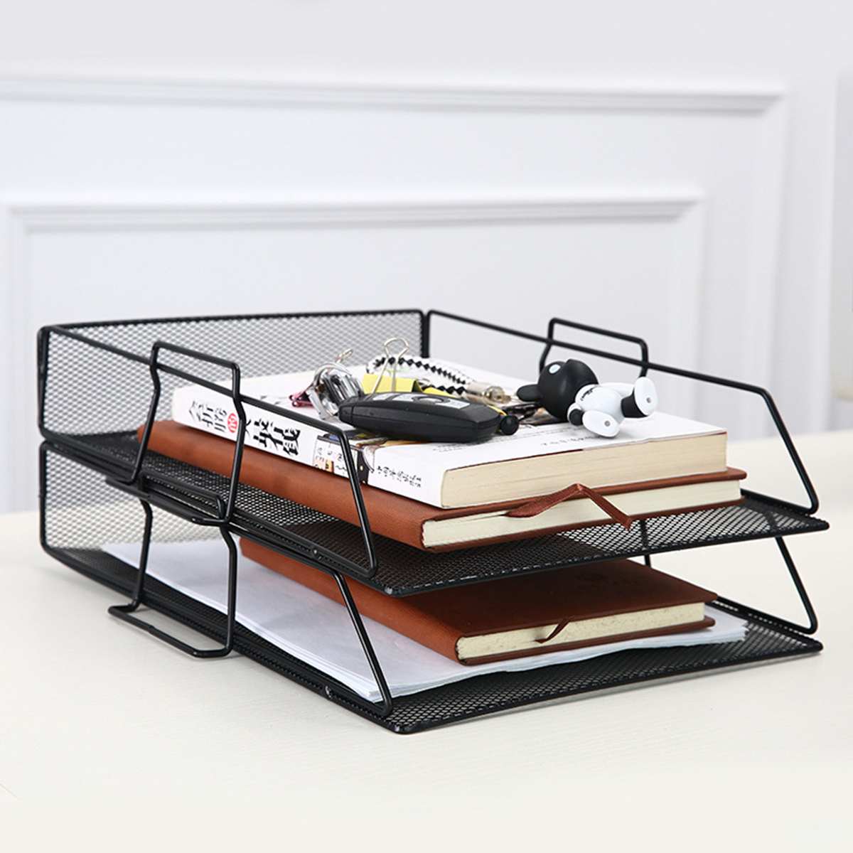 Stackable Iron Mesh A4 Paper Organizer Document File Storage Basket Holder Desktop Office Book Magazine Newspaper Storage Tray