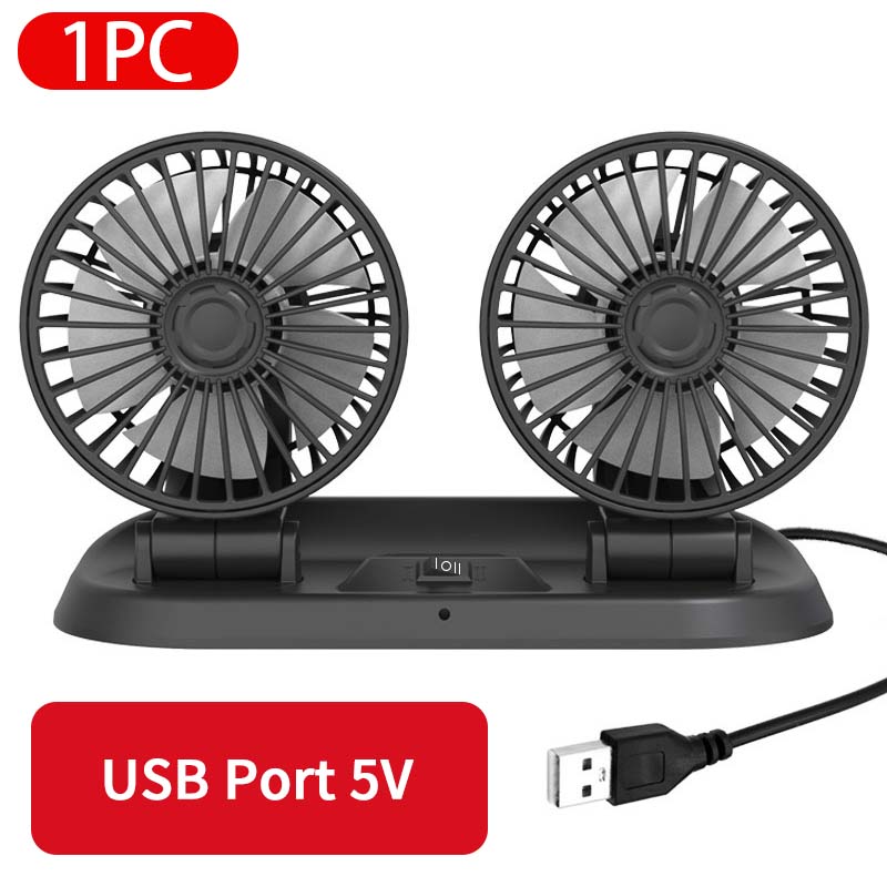 Car Fan Dashboard/Air Vent Summer Cooling Fan Rotatable Strong Airflow Circulation Dual Fans 12V/24V with Parking Number Plater: USB