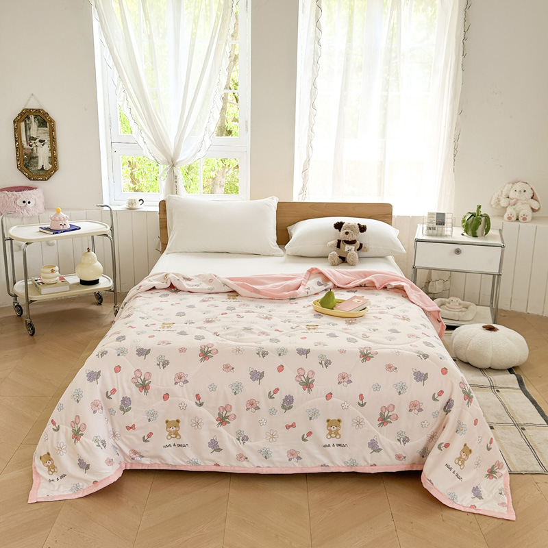 Cartoon beer bedrukt zomerdekbed lichtgewicht zachte koeldekens machinewasbaar enkele dubbele maat dunne gewatteerde deken