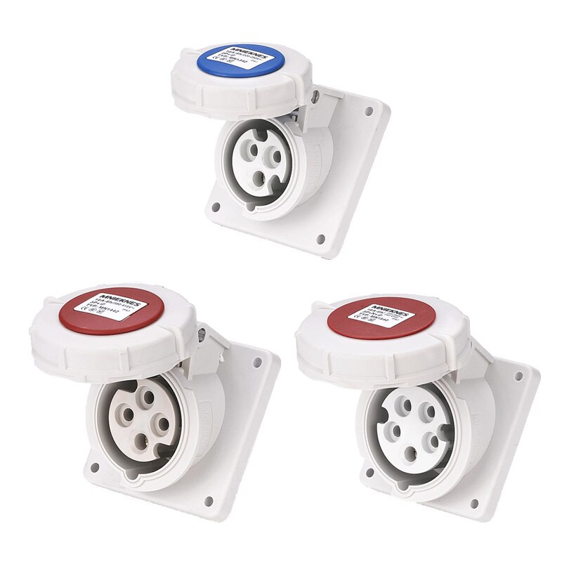Industrial Socket Angle 45° 16A 32A 63A 3 pole 4 pole 5 pole ip67 Panel Mounted Socket Waterproof 220V 380V 415V