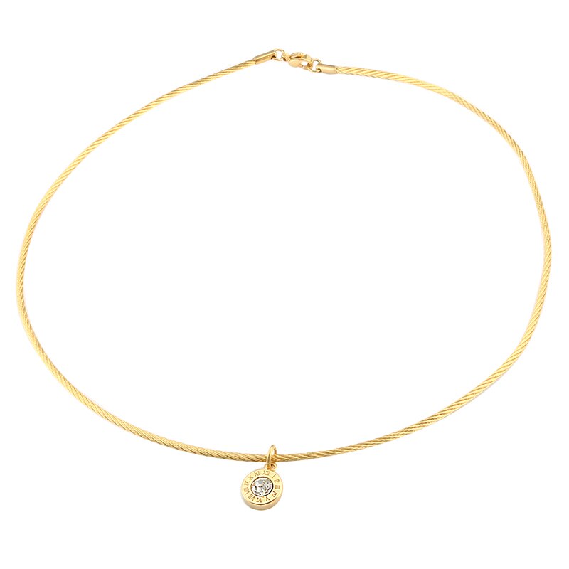 Collier avec pendentif en fil d'acier inoxydable pour femmes, collier avec pendentif en cristal, lettre romaine ras du cou, collier de luxe, bijoux de mariage,: 2mm gold color