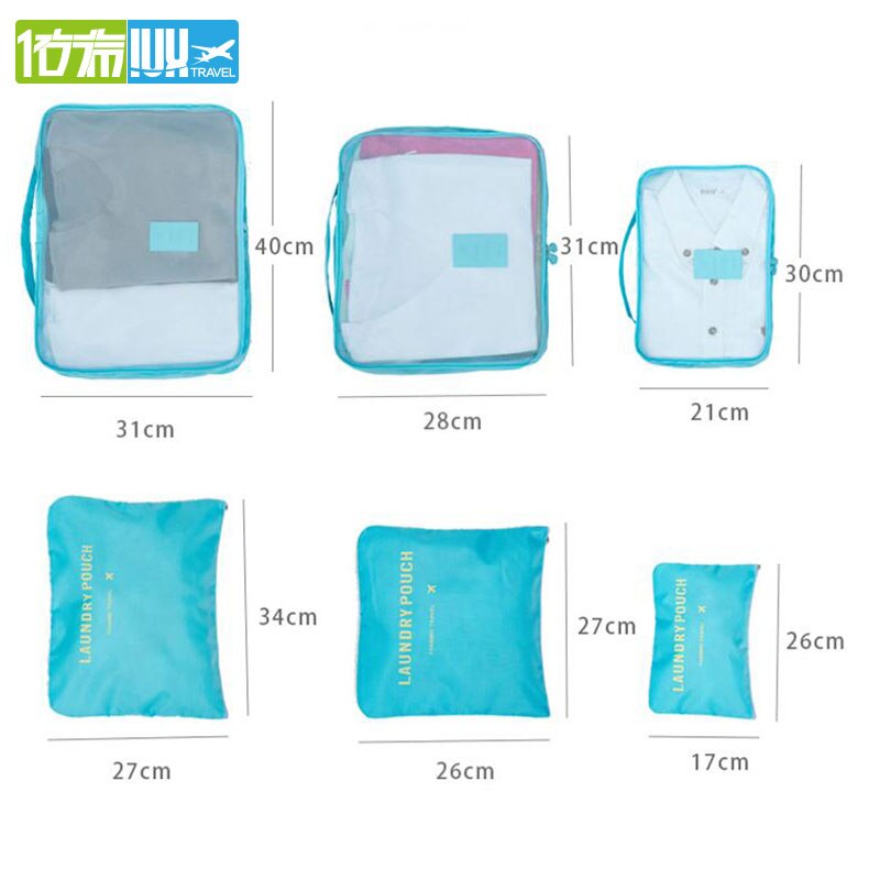 IUX 6 stks/set Mannen en Vrouwen Bagage Reistassen Verpakking Cubes Organizer Mode Dubbele Rits Waterdicht Polyester Zak