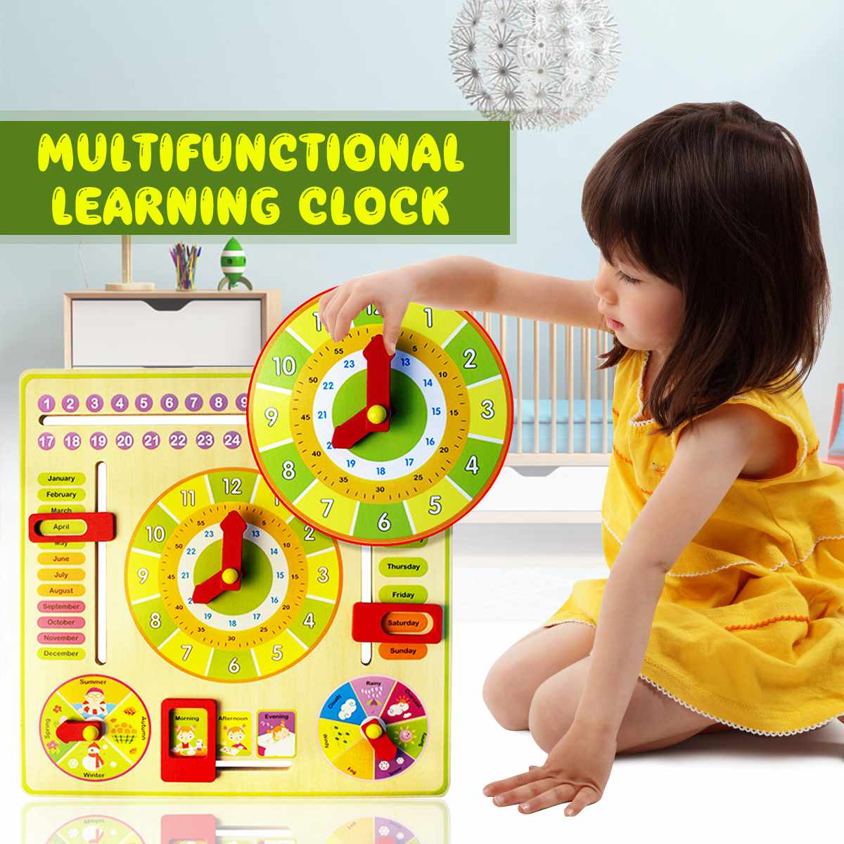 Holz Multifunktions Spielzeug nasser Saison Kalender Uhr Erkenntnis Vorschule Eltern-Art FrüHenne Bildung Spielzeug Für Baby freundlicher