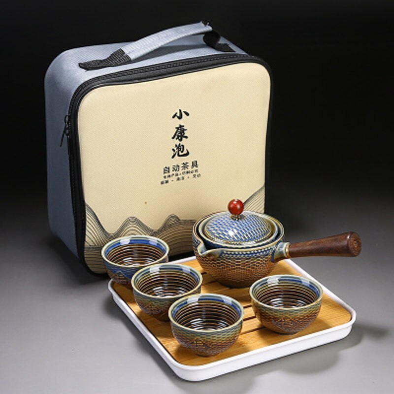 Chinese Porcelain Gongfu Tea Set with 360 Rotation Tea maker and Infuser for Gifting,Travel,Home,Outdoor,Office, Picnic Business