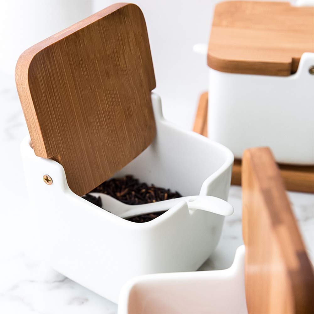Ceramic Sugar Bowl with lid White Sugar jar Seasoning Box for Home and Kitchen Housewarming 8.4OZ (250ML)