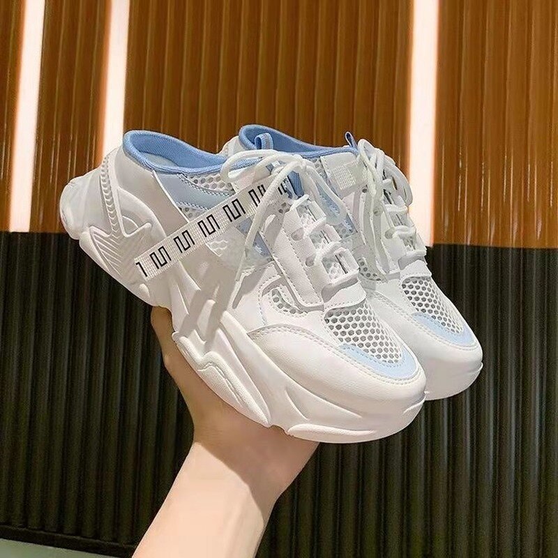 Neue Frauen Turnschuhe Hausschuhe Atmungsaktivem Gittergewebe lässig Maultiere Schuhe Weibliche Sneaker Spitze hoch Freizeit Frauen Vulkanisieren Rutschen