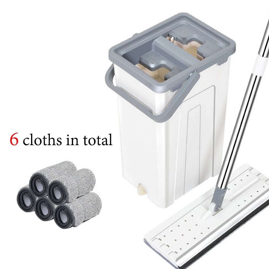 Trapeador de limpieza mágica para perezosos, estera de microfibra de rotación libre, fregona plana para apretar con cubo, herramienta de limpieza de suelo para ventanas del hogar: 6 cloths per bucket