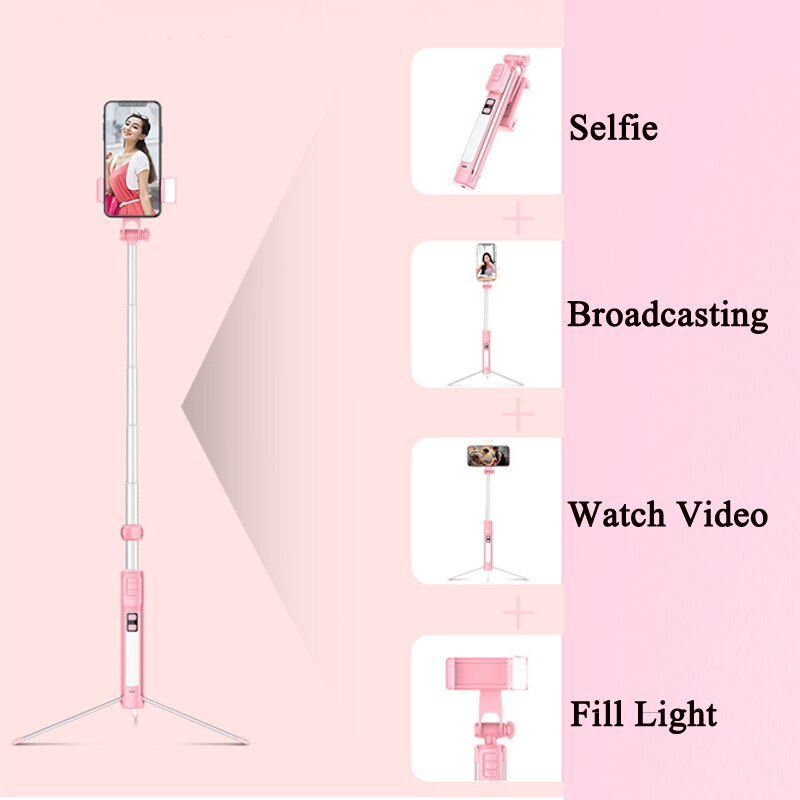 4 in 1 Telefon Halter Selfie Stick Stativ Erweiterbar Einbein mit Bluetooth Remote Schönheit Füllen licht für Xiaomi iphone Smartphone