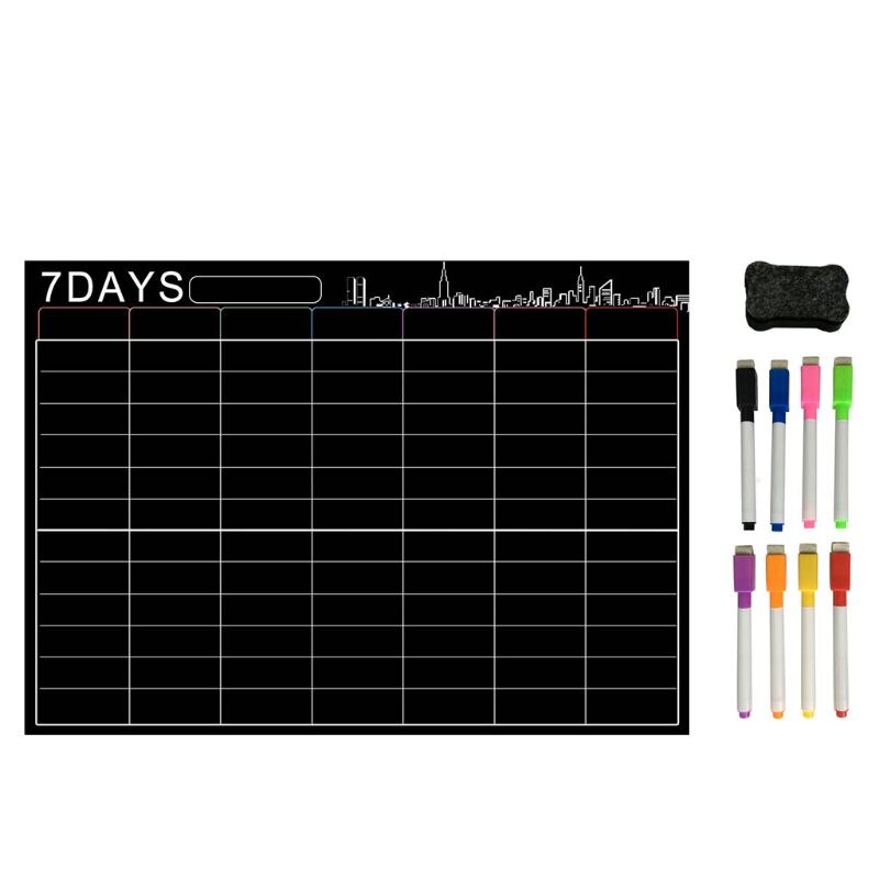 7 dagen grote magnetische whiteboard weekplanner voor keukenkoelkast met 8pc pennen en 1pc magnetische achterwissers: Bk