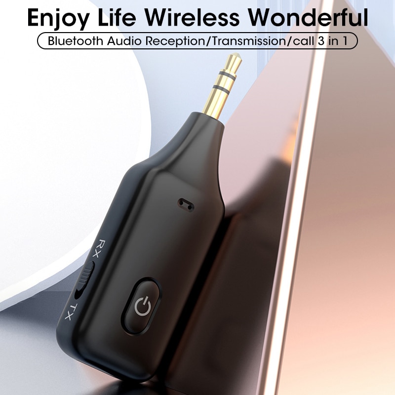 5.1 Bluetooth Receiver Transmitter 3- in-1 PC TV Wireless 3.5mm AUX Car Call Microphone Support Listening Hands-Free Navigation