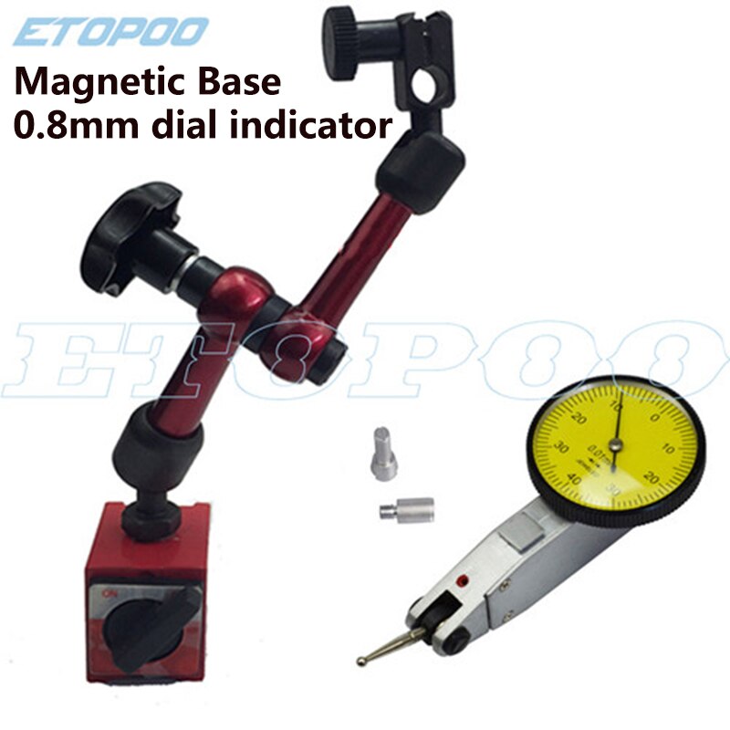 2 In 1 Nauwkeurige Dial Gauge Test Indicator Met Mini Universele Flexibele Magnetische Base Holder Stand + Meetklok gauge