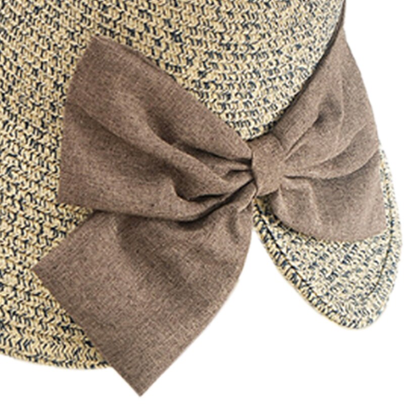 Women'S Pretty Vintage Foldable Straw Hat Large Accent Bowtie