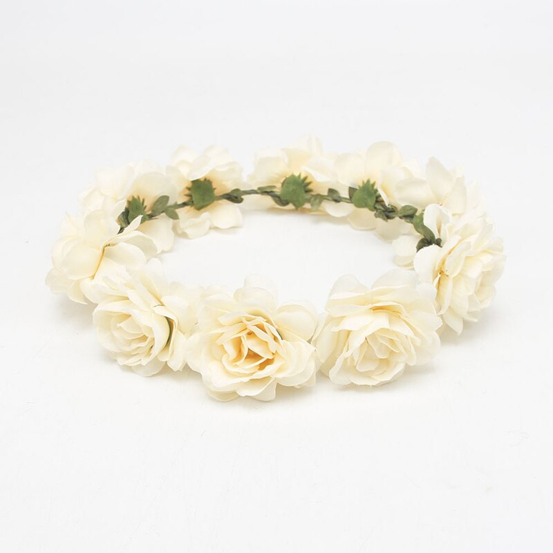 Tocado de flores más vendido, diadema informal de playa, viento, rosa, corona nupcial: Beige