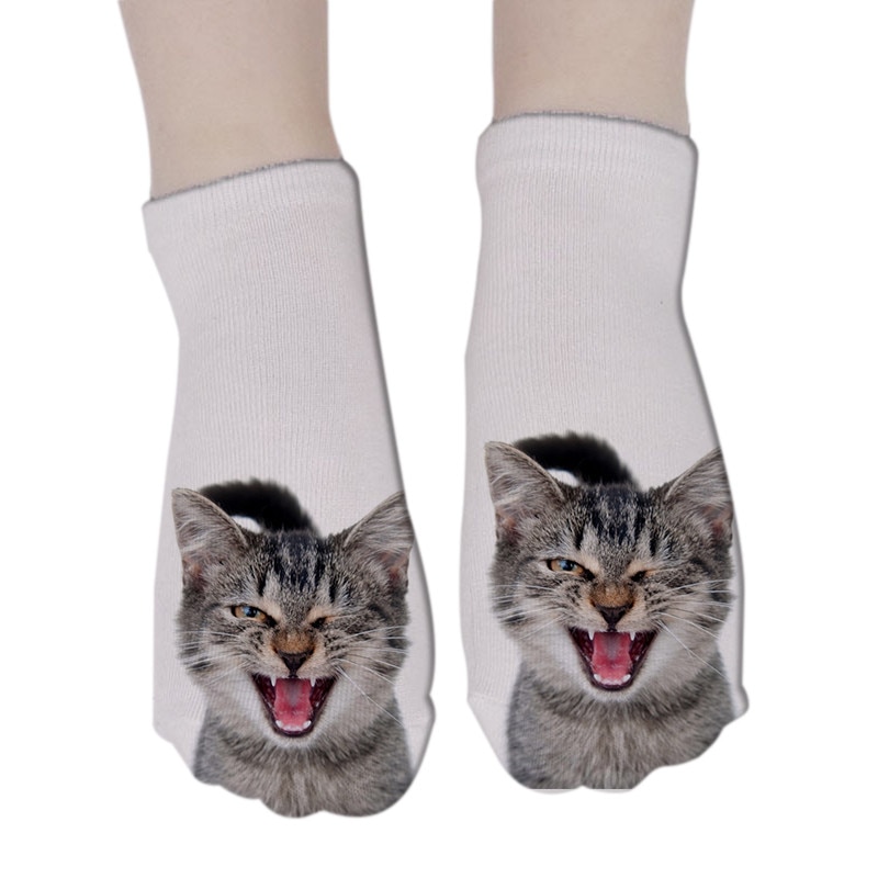 Women 3D Printed Animal Socks Funny Cartoon Cat Dog Cotton Low Ankle Unisex Socks носки с принтами