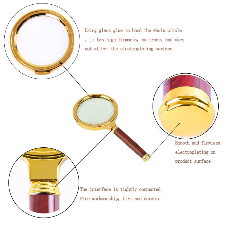 Junejour 10X Magnifying Glass Handheld 60mm/70mm/80mm/90mm Loupe Portable Magnifier for Jewelry Newspaper Reading