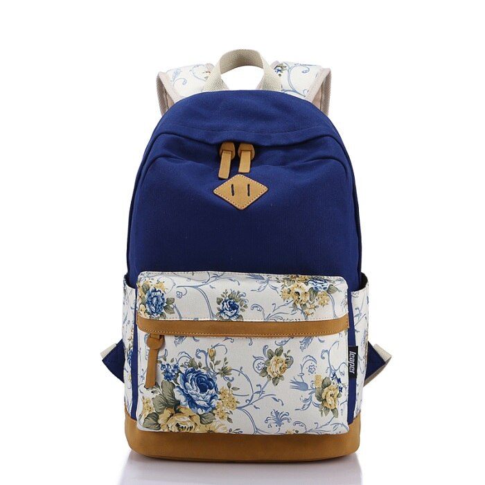 Vrouwelijke Vintage Bloemen Rugzak Canvas Tas Meisjes School Rugzak Vrouwen Rugzak Kinderen Schooltassen Rugzakken Voor Meisjes Schooltas: dark blue