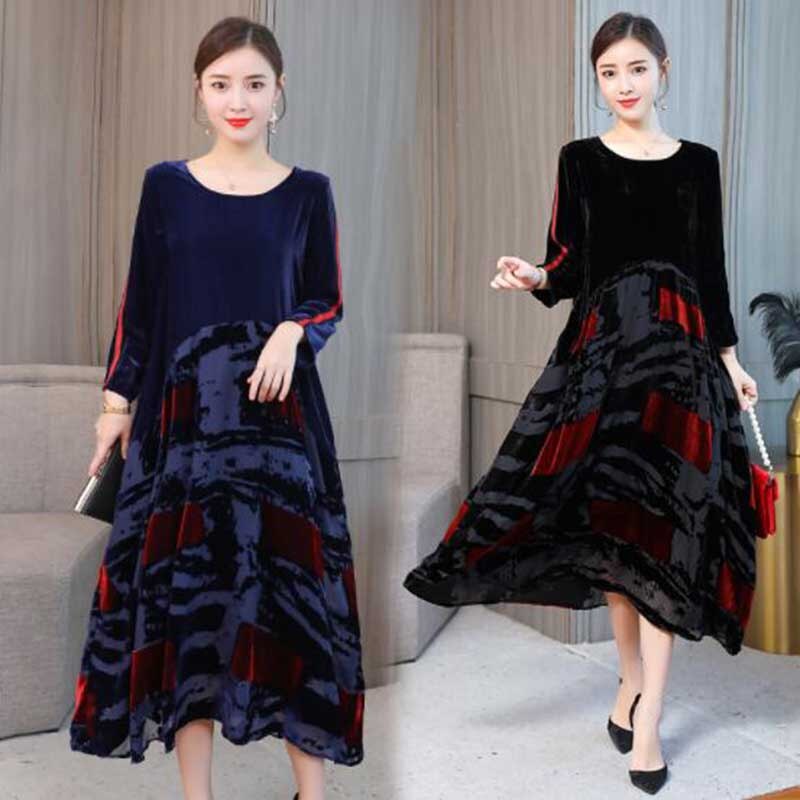 Robe Qipao Traditionnelle En Velours Noir - Motif Floral, Manches 3/4, Ouverture Côté, Neuve Avec étiquette