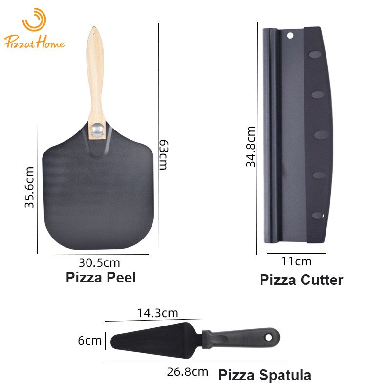 PizzAthome 12 Inch Pizza Peel with Pizza Cutter Aluminum Pizza Shovel Hard Coating Wooden Handle Pizza Peel Pizzas Spatula