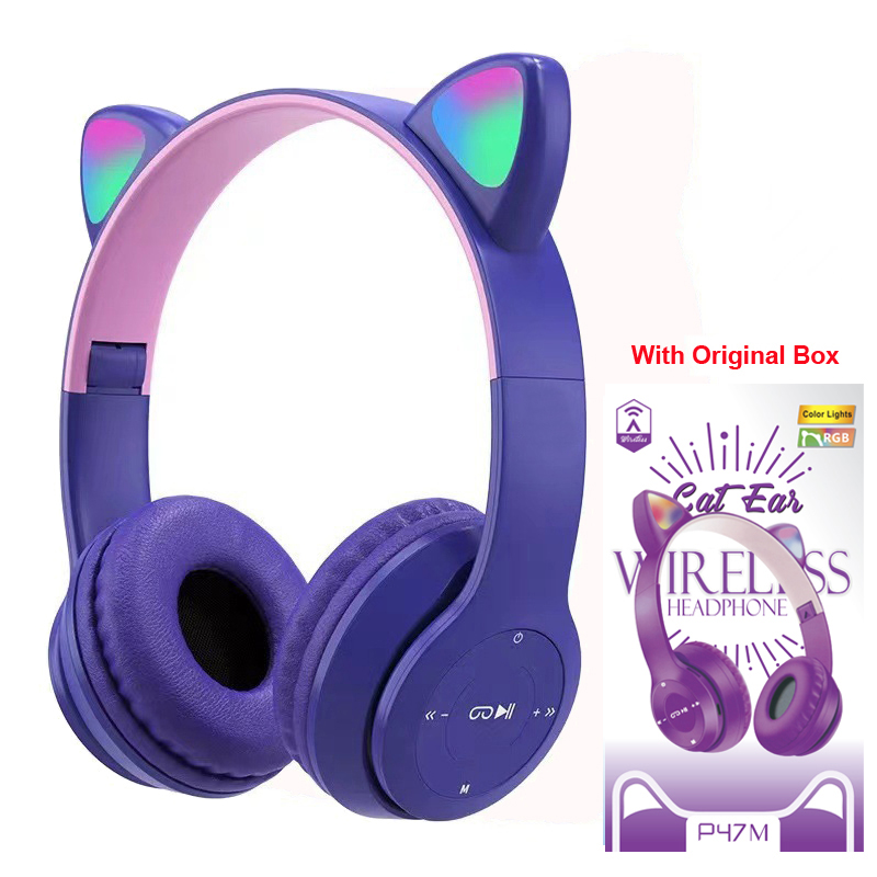 Trådlösa headset med blixtlampa för barn, öronhörlurar med mikrofon, bluetooth-headset, stereo, musik, spelhörlurar, flickor, pojkar: Elfenben