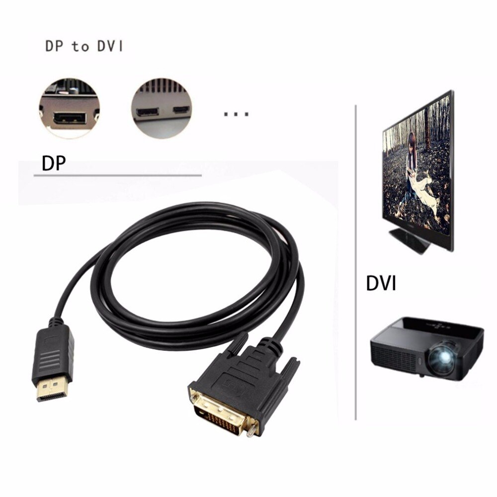 DisplayPort DP to DVI Cable Male to Male Display Port to DVI Connection Adapter 1080P HD for HDTV PC Laptop Projector