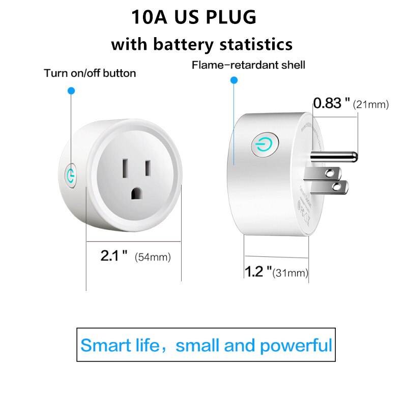 WiFi EU US Smart Plug 16A 100-240V Adapter Wireless Remote Voice Control Power Monitor Timer Socket For Google Home Alexa: 10A  US Plug 01