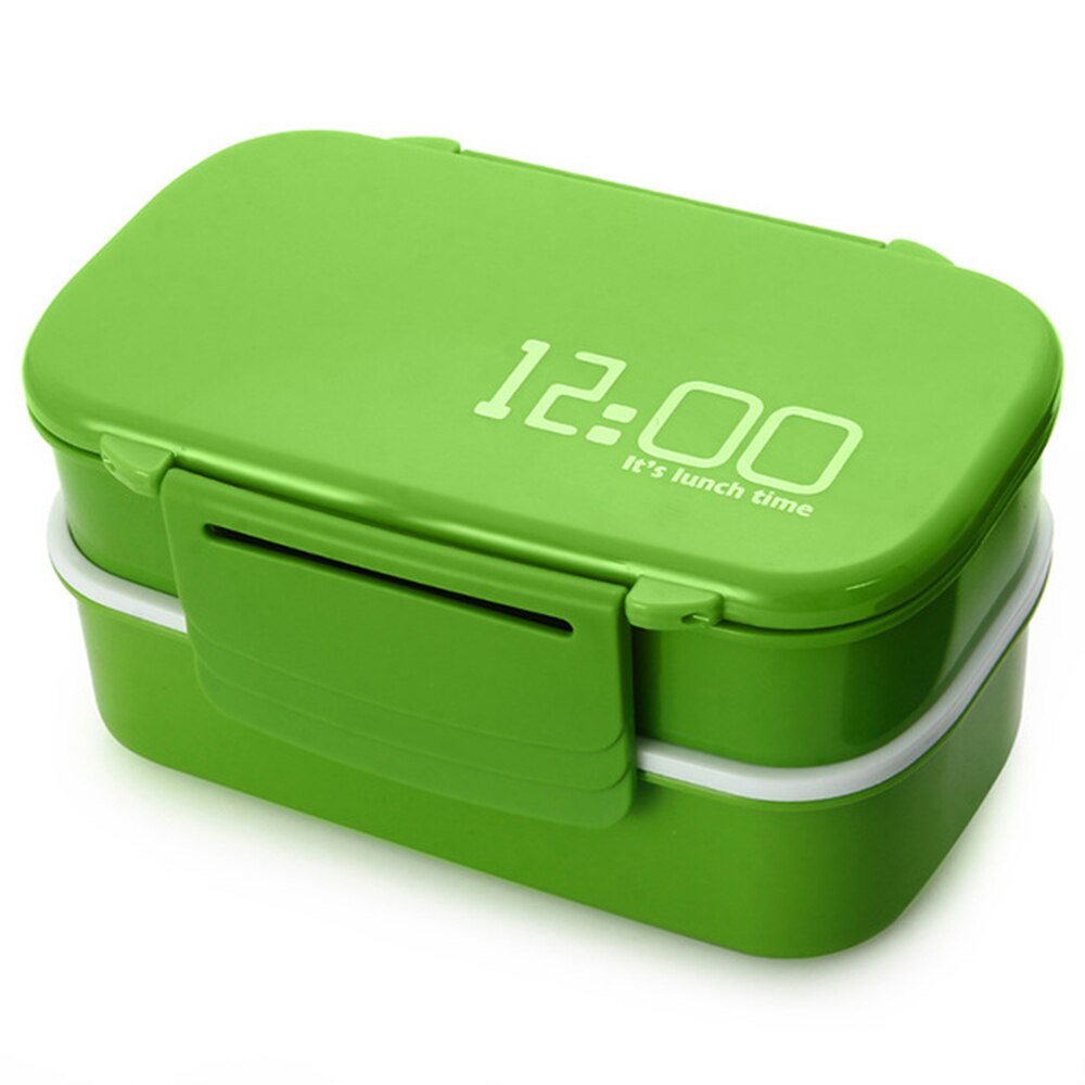 1410ml Grote Capaciteit Dubbele Laag Plastic Lunchbox 12:00 Magnetron Bento Lunchbox BPA Gratis Keuken Voedsel Container: Groen